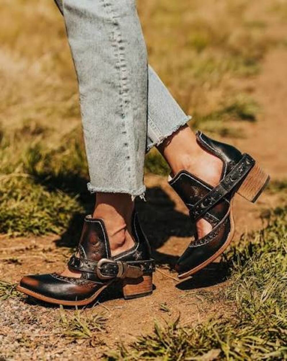 Freebird Stardom Celestial Western Leather Mary Jane Bootie Black Brown Women 8